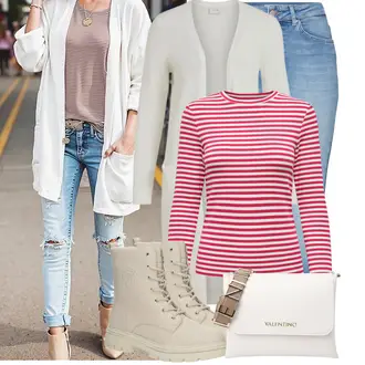 Party Outfits Große Größen mit Creme/Weiß/Khaki/Beige Strick Große/Strickjacke Tracht/Kaschmir-Strickjacke/Strickjacke Gefüttert/Lange Strickjacken/Winter Strickjacke Vila, Rosa/Rot Bluse Große Größe/Shirt & Top Große Größe/Ringelshirt Only "Stylisches Outfit für den Frühling"