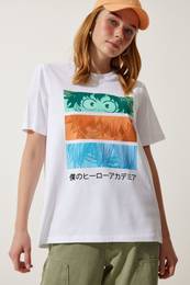 Happiness stanbul Women's White Color Printed Oversize Knitted T-Shirt
