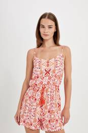 Tropical Patterned Strappy Short Jumpsuit