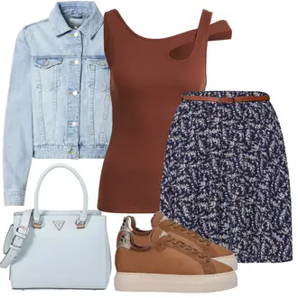 Outfit mit Dunkelblau/Lila/Blau Short Große Größe/Bedruckter Rock/90er Rock/Moderne Rock/A Linien Rock/Ausgestellter Rock/Rock Zum Binden/Unisex Rock/80er Rock/60er Jahre Rock About You "Perfekt für den Sommer"