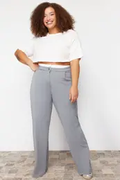 Curve Gray Waist Detailed Knitted Trousers