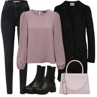 Outfit Inspo 90er mit Schwarz/Dunkelblau Lederjacke/High Waist Jeans/Jeans mit Schlitz/Push up Jeans/Slim Fit Jeans/Leder Schuhe/Thermojeans/Winterjacke levi's ® "Praktisches Outfit Inspo"Look: Uni, Lack, 90er, Coole, Old Money, Schlichte