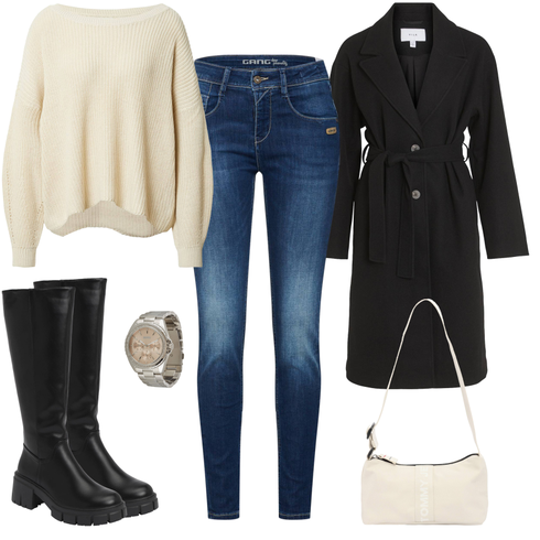 Comment poter Kaki/Blanc/Beige/Crème/Orange Mohair Pullover/Pull d'Hiver/Pull à Épaules Dénudées/Pull en Grosse Maille/Pull à Manche Chauve-souris/Pull en Laine/Pull en Cachemire/Pull Basique/Pull en Tricot/Pull en Cachemire/Pull Simple/Pull Oversize Only avec Beige/Argent/Doré/Rose Montre à Chaîne/Outil de Montre/Montre-bracelet Boss