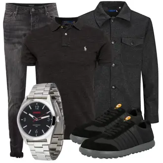 Old Money Outfit mit Dunkelgrau/Grau/Rot/Braun Poloshirt Polo Ralph Lauren "Alltagsoutfit"Look: Rad, Preppy, Premium, Maritim, Smart Casual, Büro, Coole, Classic, Old Money