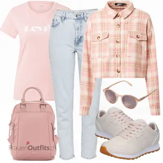 Outfit mit Grau/Weiß Jeans Gina Tricot "Farbliches Frühlings Outfit"