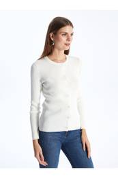 Crew Neck Plain Long Sleeve Women's Knitwear Cardigan