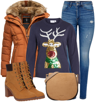 Outfit mit Braun Stiefel/Ledermantel Timberland "Winterliches Freizeit Outfit"