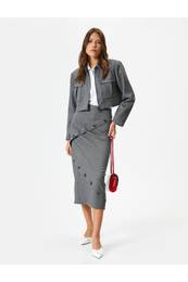 Button Detailed Midi Pencil Skirt Normal Waist