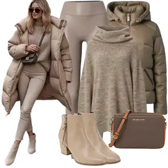 Outfit s Béžová/Hnědá/Khaki/Bílá Crop Svetr/Rolák/Svetr s límečkem/Jednoduchý Svetr bershka "Podzimní vzhled"