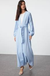 Blue Glitter Detailed Woven Cap & Abaya & Abaya