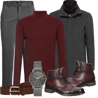 Outfit mit Schwarz/Rot RollkragenPullover Lindbergh "Alltagsoutfit"