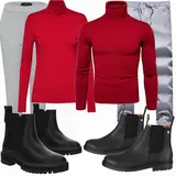 Rote Rollkragenpullover kombinieren image