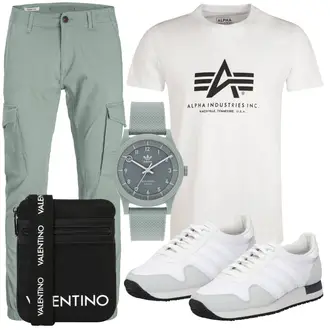 Outfit mit Weiß Bluse Große Größe/Shirt & Top Große Größe/T-Shirt Training/T-Shirt Spruch/Umstands T-Shirt/Funktions T-Shirt/Kurzarm T-Shirt/Laufschuhe für Männer/Ausgefallenes T-shirt/Print Shirt Alpha Industries "Freizeit Outfit"