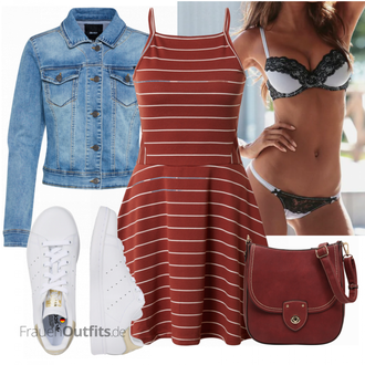 Gestreift Outfit mit Rot/Braun/Orange Kleid Große Größe/A-Linien Kleid/Lässiges Kleid/Fit & Flare Kleid/Neckholder Kleid/Hochgeschlossenes Kleid/Jerseykleid/SkaterKleid/Ärmelloses Kleid/Sommerkleid Only "Casual Look"