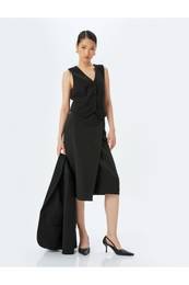 Belt Detailed Midi Length Double Breasted Skirt