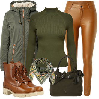 Outfit mit Braun/Beige Klassischer Stiefel/SchnürStiefelette/Leder Stiefelette/SpringerStiefel Gabor "Cooles Herbst Outfit"