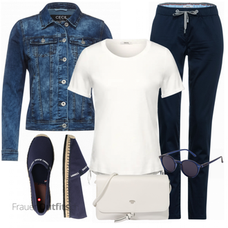 Outfit mit Blau CECIL, Grau T Shirt CECIL "Praktischer Look"