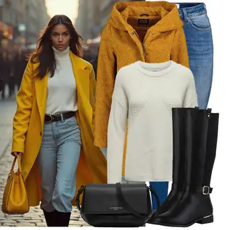 Mit Absatz Outfit mit Schwarz Stiefel Mit Reißverschluss/WeitschaftStiefel/Flache Overknee Stiefel/Langer Stiefel/Kniehoher Stiefel/ReitStiefel VAN HILL "Stylisches Outfit für den Frühling"