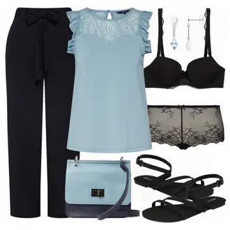Outfit mit Grau/Schwarz/Braun/Beige/Rosa Unterteil/Angora Unterwäsche/Boxershort-Set/Boxershort/Brazilian-slip/Ouvert Slip/Transparenter Slip lingadore "Vero Moda top"