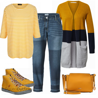 Outfit mit Gelb Stiefel Rieker "Plus Size Mode"