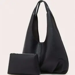 Black Pu Tote Bag With Magnetic Closure - Modular Letter Design, Coin Pouch, And Adjustable Strap, Daily Commuter Shoulder Bag, Commuter