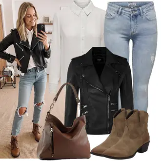 Mit Absatz Outfit mit Braun/Grau/Beige CowboyStiefel/Western Stiefelette Palado "Modisches Freizeit Outfit"