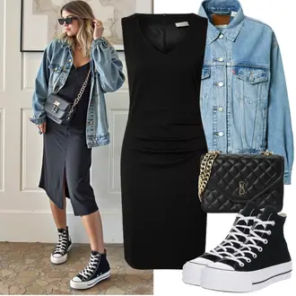 Outfit sa Crna Haljina Veći Broj Kaffe "Proljetni Outfit"