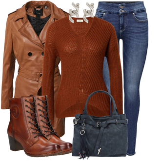 Outfit mit Orange/Braun/Beige Mantel/KunstLedermantel/Lammfell Mantel/Ledermantel/Women's Trenchcoats/Trenchcoat Maze "Stylische Kombination für die Freizeit"
