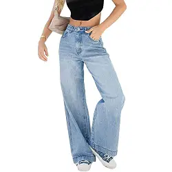 Yokbeer Damen Low Rise Wide Leg Jeans, Y2k Vintage Baggy Jeans für Damen Low Waist Wide Leg Pants 90s Style Streetwear (Color : Blue, Size : M)
