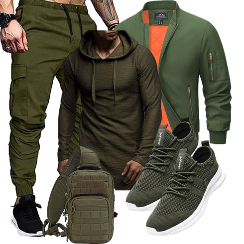 Grün/Khaki/DunkelGrün TrachtenstrickJacke/FrühlingsJacke/HerbstJacke/Jacke mit Seitlichem Reißverschluss/FliegerJacke MAGCOMSEN kombinieren
