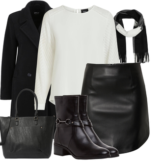 Outfit s Krémová/Bílá Halenkový Top/Halenka s Dlouhým Rukávem/Slip-on Halenka/Halenka se Stojatým Límcem/Kožená bunda pro muže/Crash blůza/Dětská hračka/Sportovní Halenka/Mušelínová Halenka/Blůza s nášivkou na lokti Object "Zimní outfity"