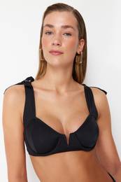 Black Balcony Tie-Up Bikini Top