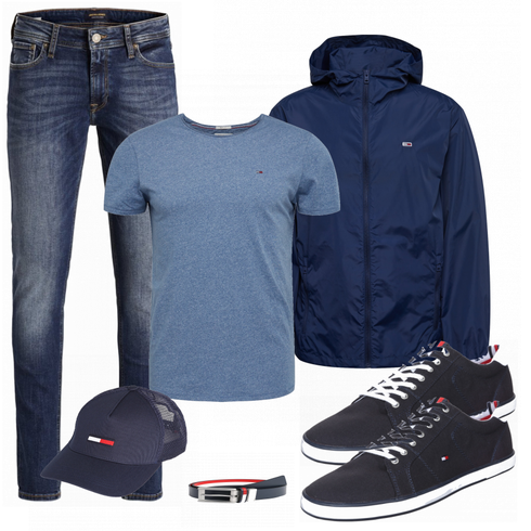 Blau T-Shirt Tommy Jeans kombinieren