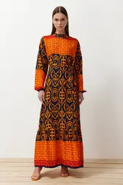 Orange Paisley Patterned Viscose Dress