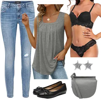 Outfit mit Schwarz/Braun Hausschuh Ballerina/StretchBallerina/Flacher Schuh/Vintage Ballerina DREAM PAIRS "Bequemes Freizeitoutfit"