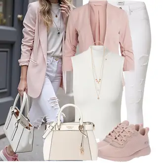 Outfit sa Krem/Bijela Majica S Visokim Okovratnikom/Grafička majica/Top Bez Rukava/Pleteni top/Muške cipele Edited "Cool outfit za svaki dan"