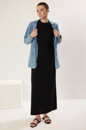 Black Padded Knitted Undershirt Dress