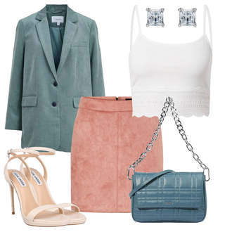 Outfit mit Rosa/Beige/Blau Schuh Sandalette Steve Madden "Auffälliger Sommerlook"
