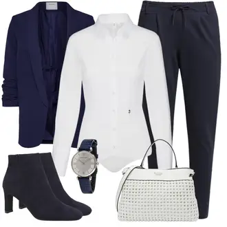Outfit mit Dunkelblau/Blau Klassische Stiefelette/SommerStiefelette/Vintage Stiefelette/Leder Stiefelette/Klassischer Stiefel/Gefütterte Stiefelette Tamaris "Perfekt für die Arbeit"