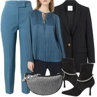 Outfit mit Schwarz/Dunkelblau/Hellblau/Rosa Mantel/Boyfriend Blazer/Lederjacke/Oversize Blazer/Lederjacke für Männer/Lederjacke Object "Outfit für die Konferenz"