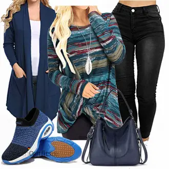 Eine Schulter Outfit mit Türkis/Mischfarben Lederjacke/Bluse Oberteil/Festliche Tunika/Bluse/Bluse Mit Kapuze/DruckBluse/LongBluse/Tuniken-Shirt/ausgefallene tunika/LangarmBluse YOINS "Buntes Outfit für den Frühling"