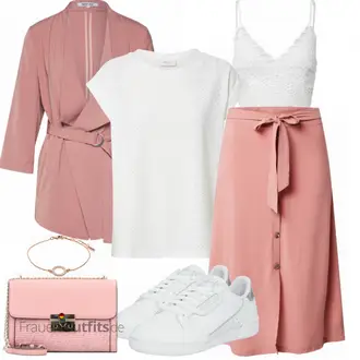 Elegant Outfit mit Rosa Short Große Größe/Kleid Große Größe/60er Jahre Rock/A-Linien-Rock/Wadenlanger Rock/Ausgestellter Rock/Knielanger Rock/Midirock/Moderne Rock/Standesamt Rock About You "Perfekt für den Frühling"Look: A-linie, Uni, Fließende, Babydoll, Business, Elegant, Mom, Old Money, Overdressed, Trachten, 70er, Classic, 60er