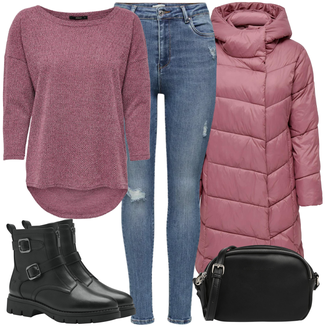 Outfit mit Dunkelrot/Rosa/Lila/Bordeaux 3/4 Bluse/Klassische Tunika/Elegante Tunika/ausgefallene tunika/Festliche Tunika/Lederjacke/Tuniken-Shirt/Bluse Große Größe/Tunika Only "Perfekt Für Den Herbst"