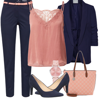 Mit Gürtel Outfit mit Dunkelblau/Lila/Rosa Hose Große Größe/Business Anzug/Lässiger Blazer/Lederjacke/Baumwoll ­Blazer/Eleganter Blazer/Strick­blazer/Freizeitanzug/Kurzblazer/Sweatblazer/Lederjacke für Männer Tom Tailor "Stylischer Bürolook"