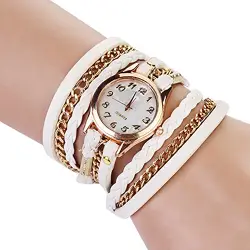 Broadfashion Frauen Damen Uhr Weben Wickeln Niet Leder Armband Quarz Analog Armbanduhr (Weiß)