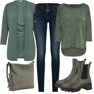 Outfit s Tyrkysový/Zelená/Khaki Pletenina veľkej veľkosti/Tunika/Kabát/Kalhoty Veľké Veľkosti Only "Skvělý podzimní Outfit"
