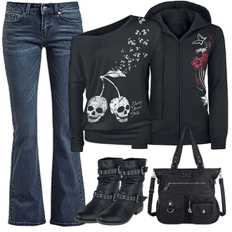 Outfit mit Schwarz/Grau/Dunkelblau/Dunkelgrau Tragetasche/Wickeltasche angel kiss "Modisches E-Girl Outfit"