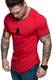 REPUBLIX Oversize Doppel Farbig Logo Herren Slim-Fit Crew Neck Basic T-Shirt Rundhals R30 Rot/Khaki S