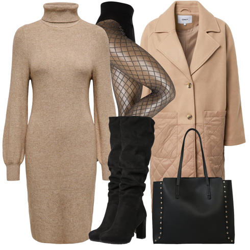 Grau/Braun/Beige Strickkleid/Pulloverkleid/Rollkragenkleid/Winter Strickkleid/Strickjacke Tracht/Kaschmir-Strickjacke/Morgenmantel/Lange Strickjacken/Rundhals-Strickjacke/Stehkragen-Strickjacke/Winter Strickjacke/Wolle Strickjacke Only kombinieren mit Schwarz High Heels Stiefel/Kniehoher Stiefel/Langer Stiefel/Overknee Stiefel/Spitzer Stiefel/Weitschaftstiefel About You