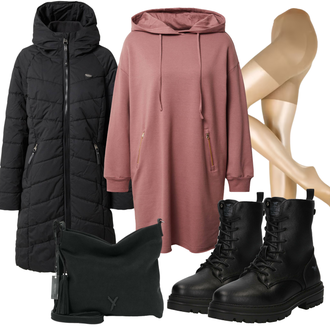 Plateau Mit Absatz Outfit mit Schwarz/Dunkelblau SchnürStiefelette/SpringerStiefel/Klassischer Stiefel Mustang "Bequemes Winter Outfit"